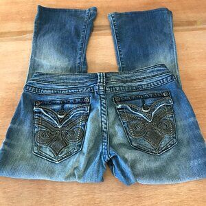 Affliction Black Premium Ziggy Cathedral Flare Jean Women 29 Blue Low Distressed